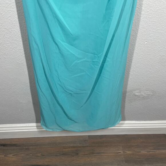 Wtoo 10 Crystal Chiffon Gown Maxi Sheath Dress Teal Mermaid Pleated Hourglass - Picture 4 of 10